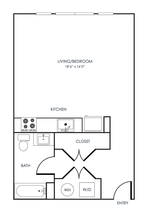Floor plan for studio, 1 bath, 574 sqft
